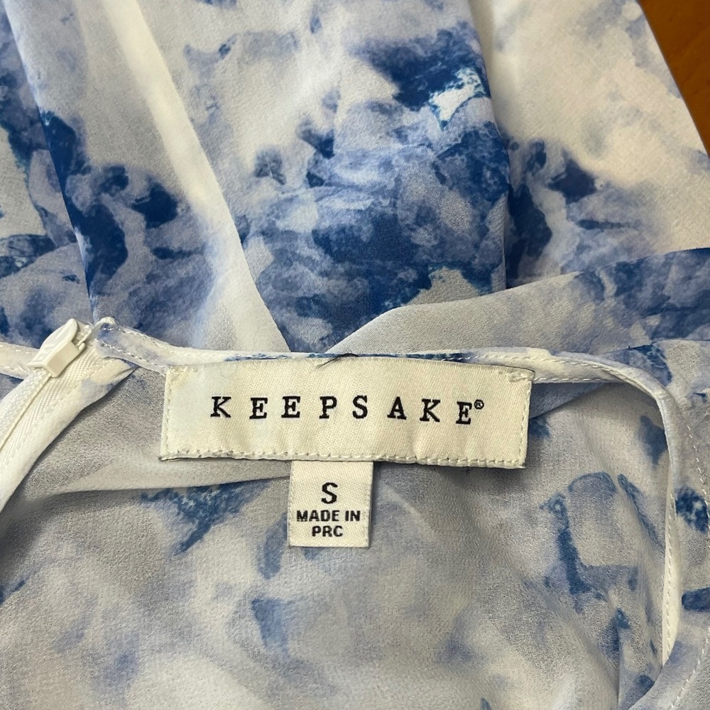 Keepsake Blue White Watercolor Floral Sheer Maxi Dress Sleeveless Small - Picture 2 of 12